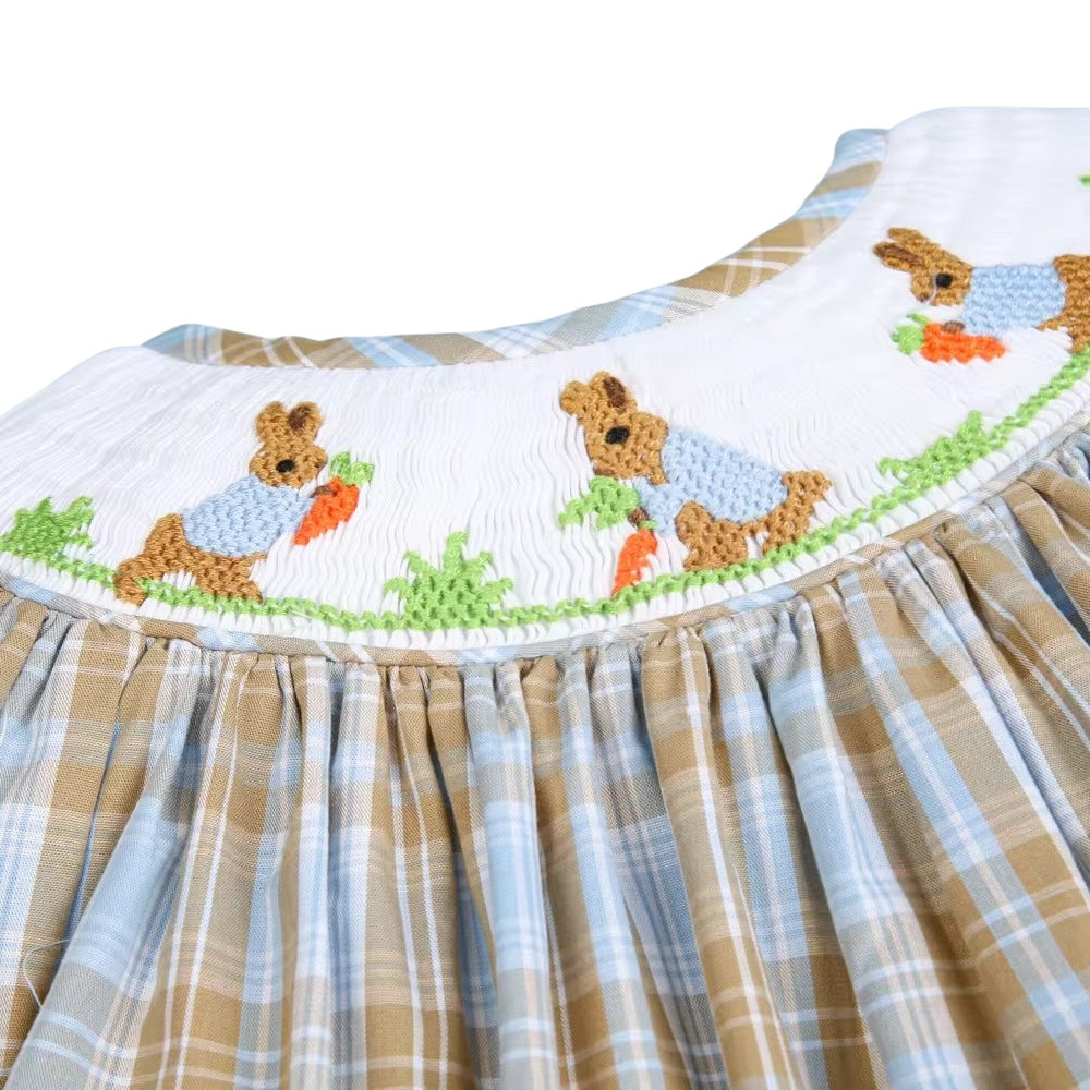 Handsmocked Baby girl bubble with cute bunny and carrot