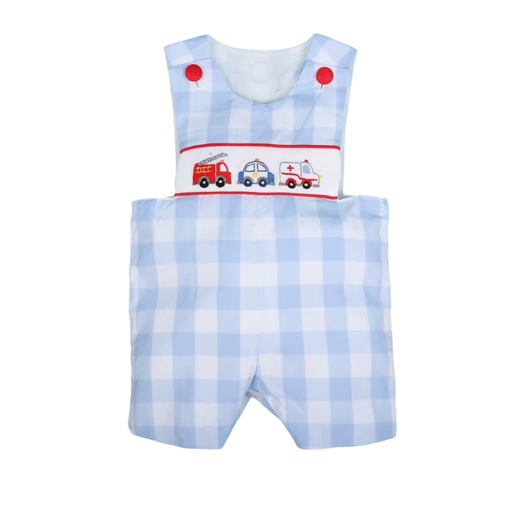Car hand smocked boy shortall
