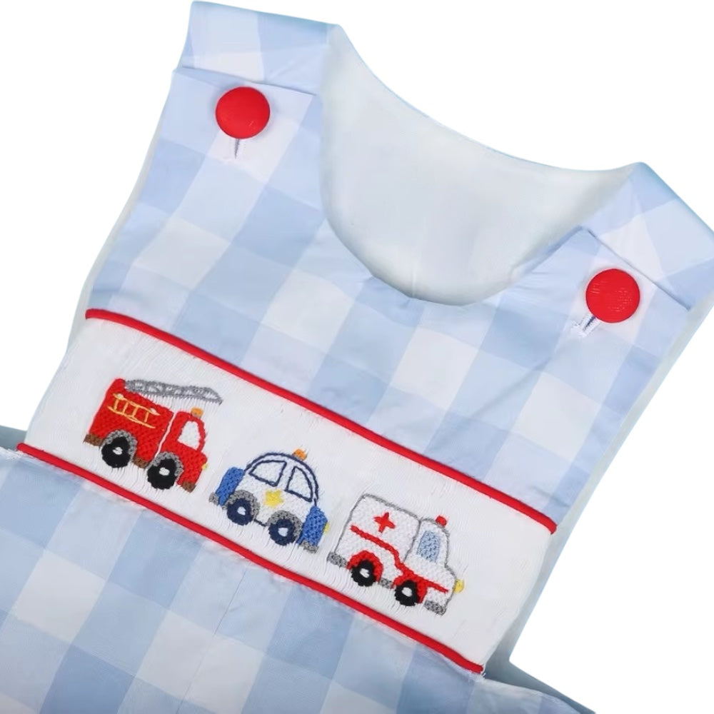 Car hand smocked boy shortall
