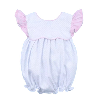 Plain Bubble Pink Sleeve On White  with  Pink,Bow Back