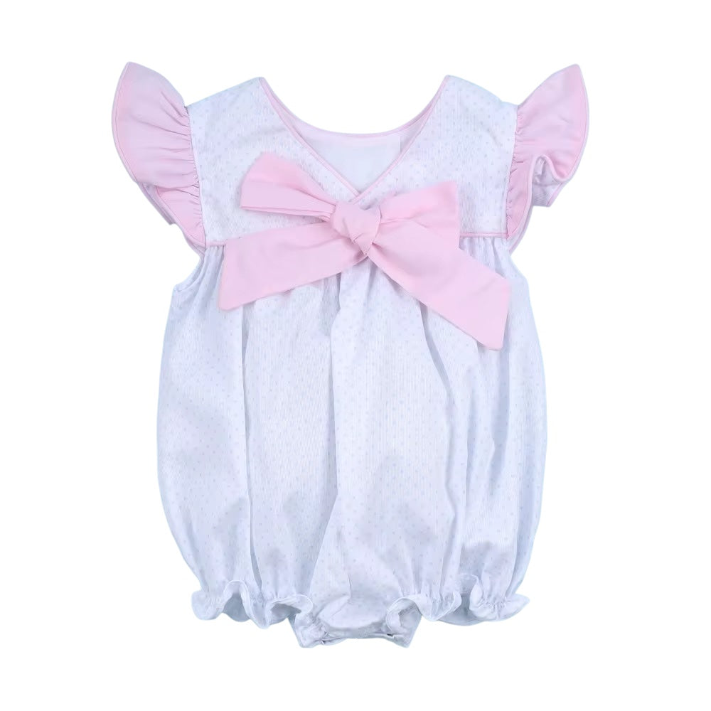 Plain Bubble Pink Sleeve On White  with  Pink,Bow Back