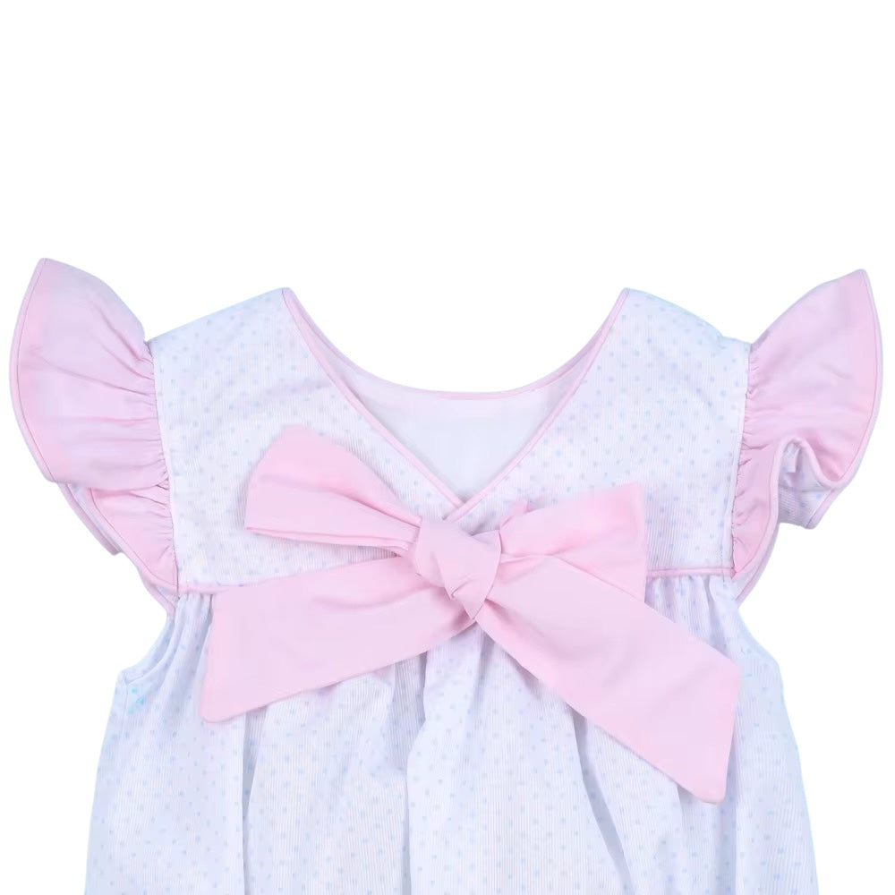 Plain Bubble Pink Sleeve On White  with  Pink,Bow Back