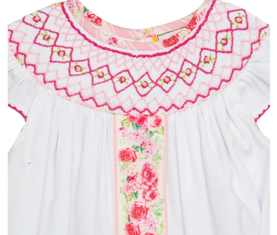 Geometric embroidered girl  rose printed bubble