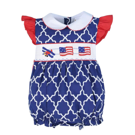 Patriotic hand smocked bubble for girls