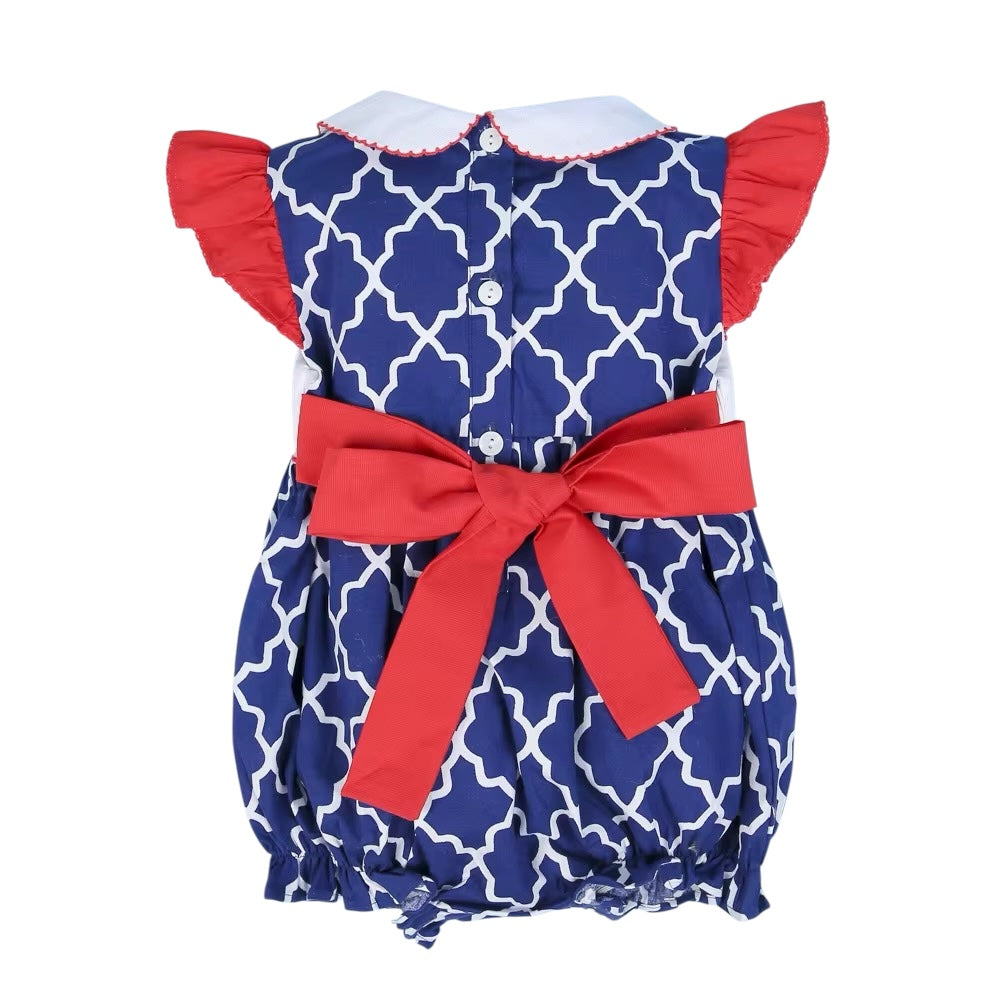 Patriotic hand smocked bubble for girls