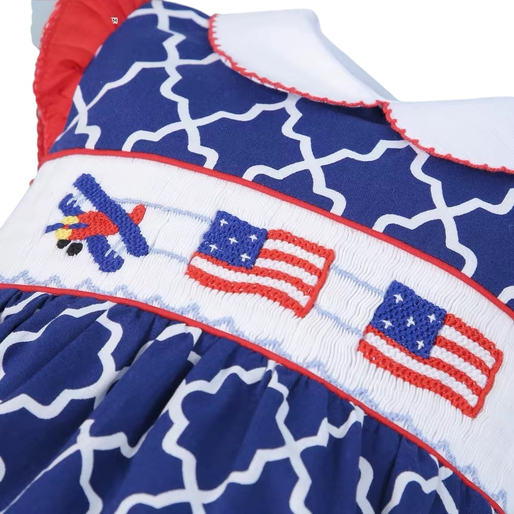 Patriotic hand smocked bubble for girls