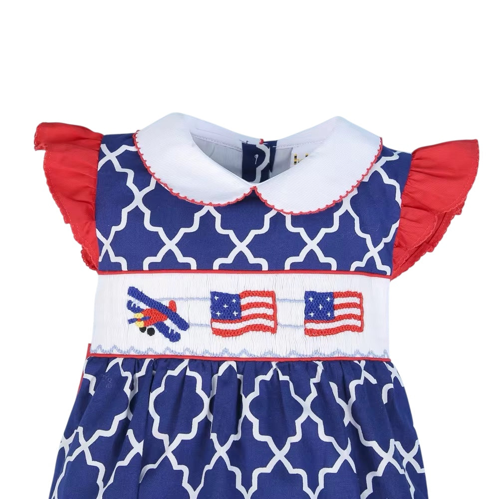 Patriotic hand smocked bubble for girls