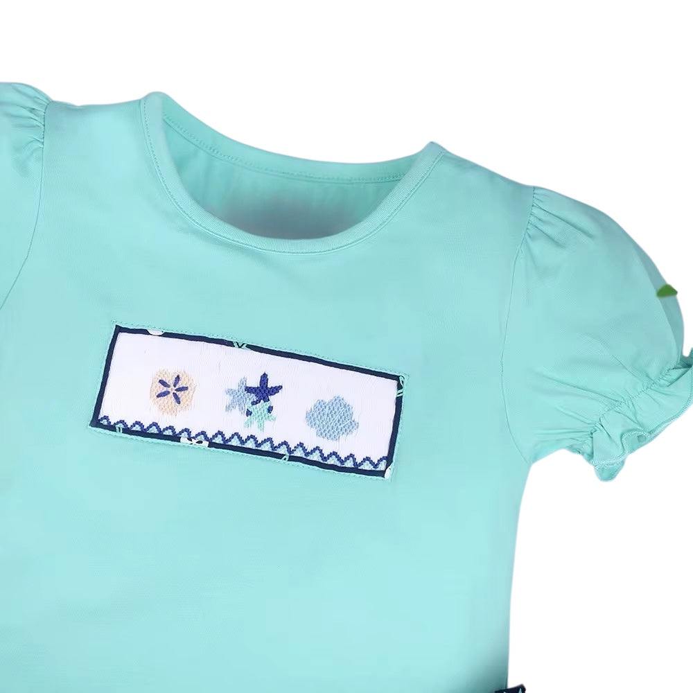 Summer girl set mint navy smocked stafish