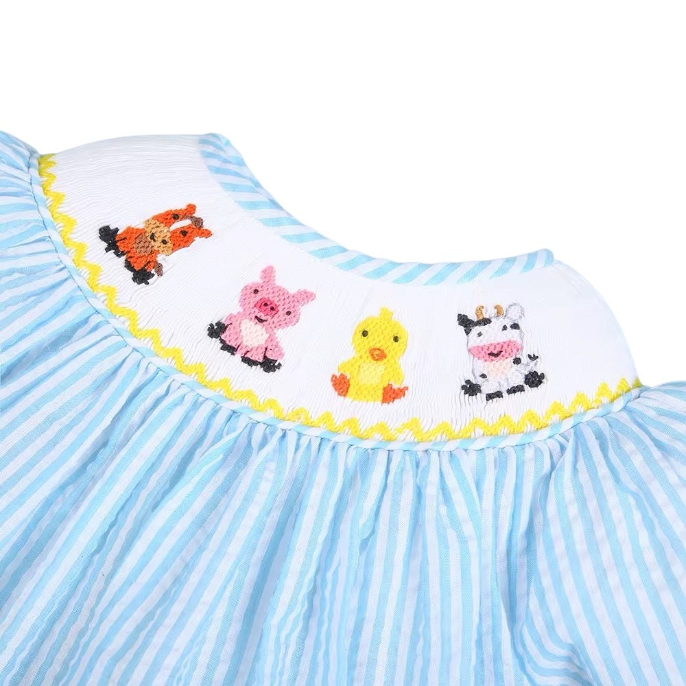 Hand Smocked animal  seersucker baby bubble for girl