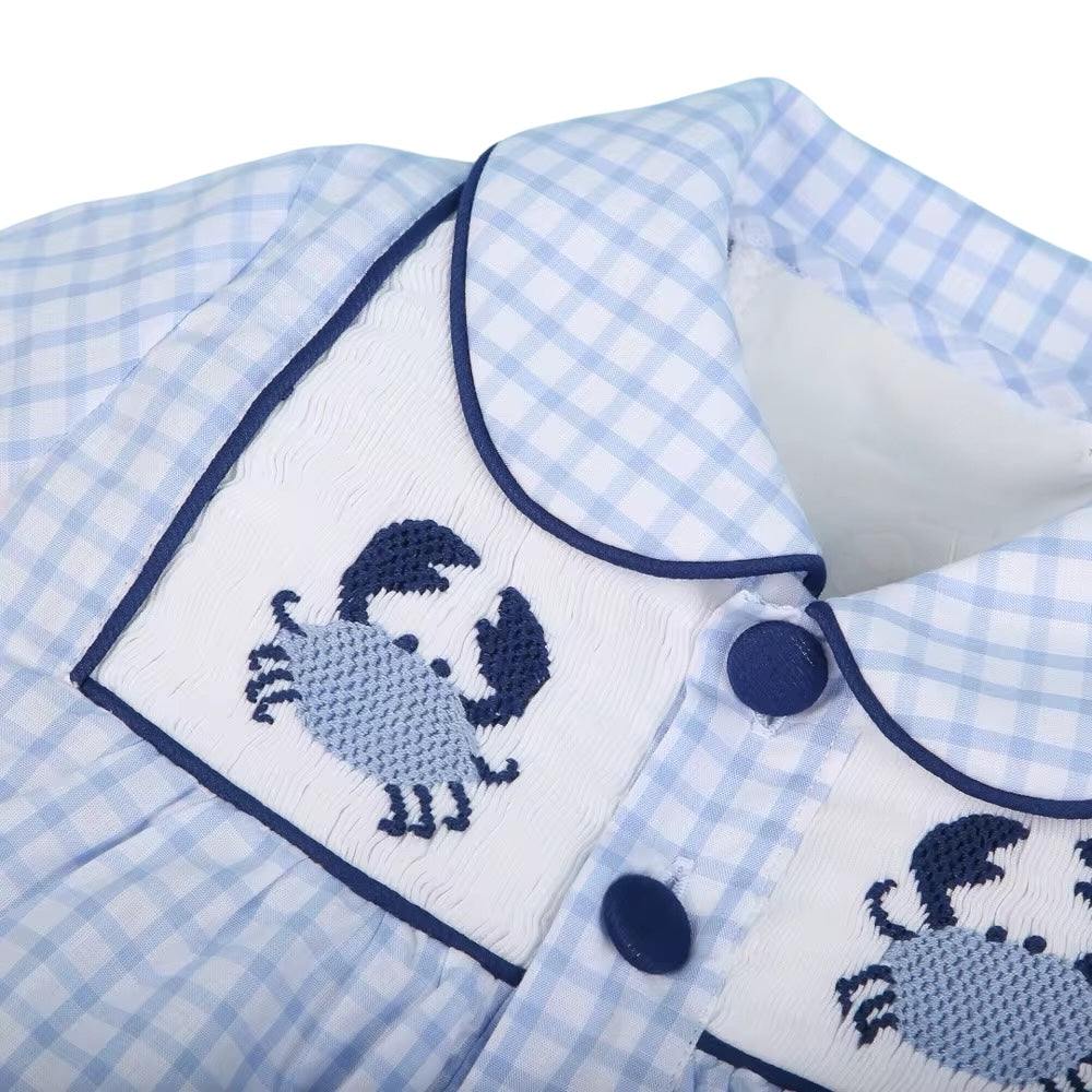 Crab hand smocked boy short set