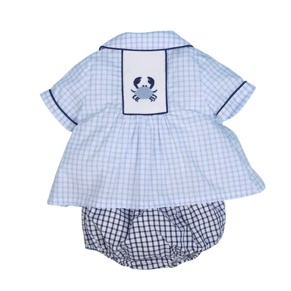 Crab hand smocked boy short set