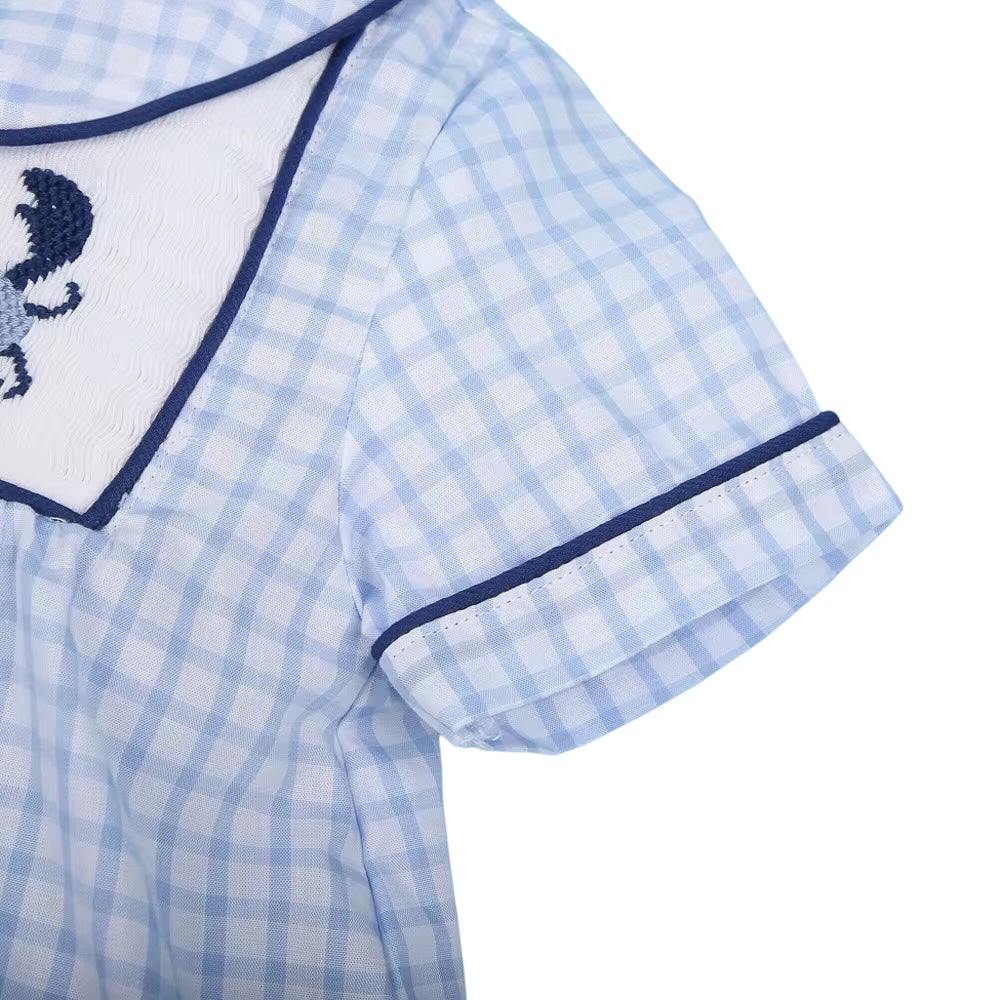 Crab hand smocked boy short set