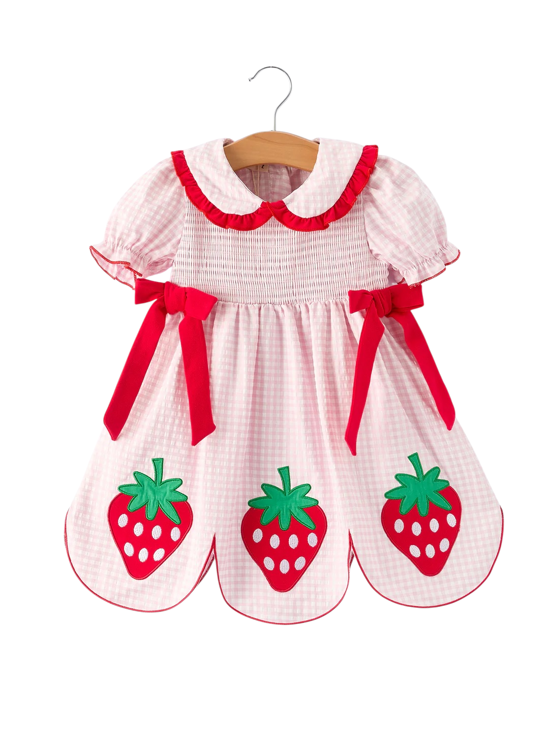 Girls' Plaid Smocked Strawberry Applique Dress