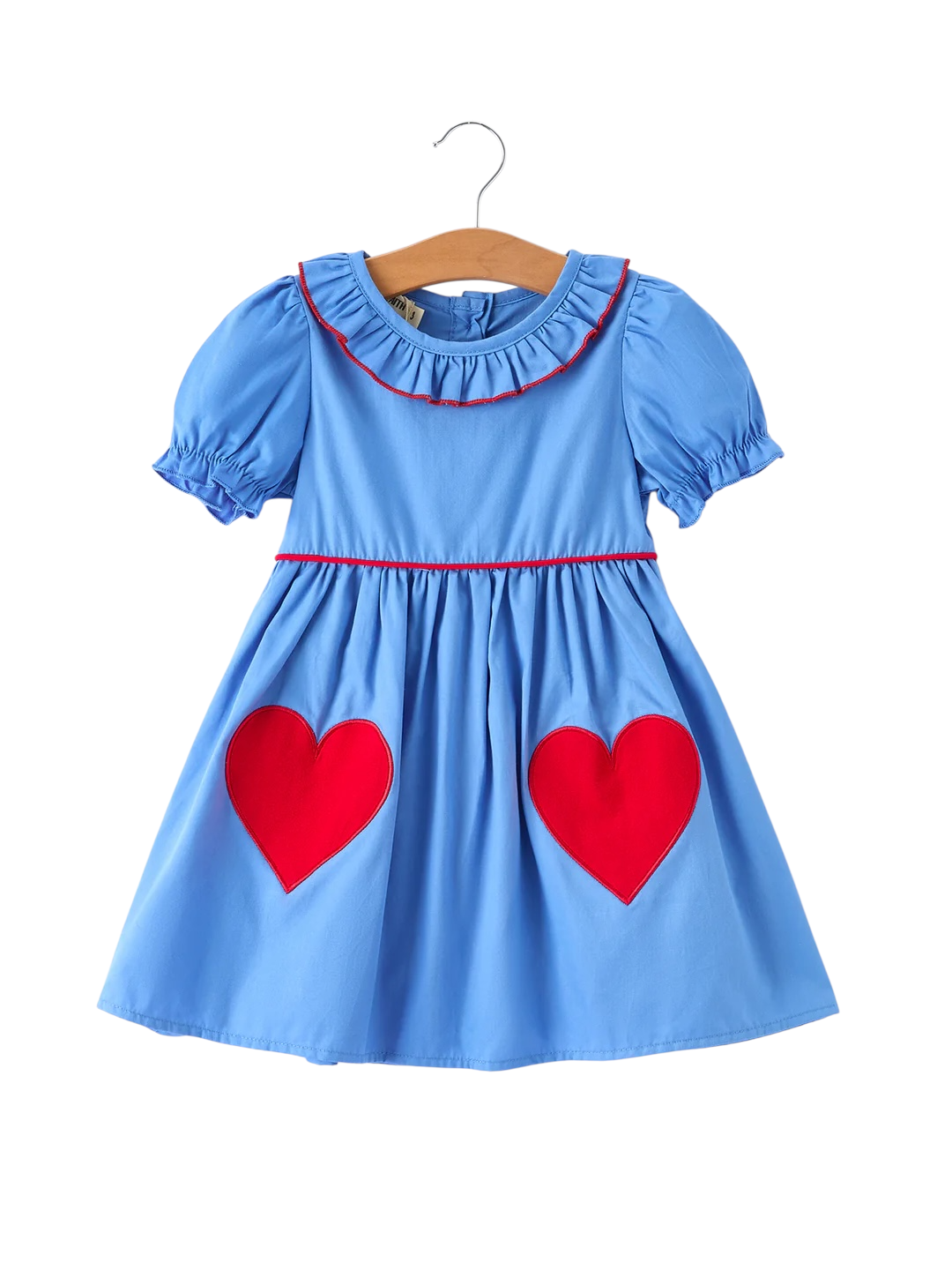Toddler Girl Heart Applique Blue Dress