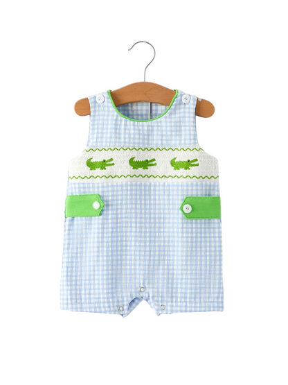 Baby Boys Summer Crocodile Embroidered Smocked Romper