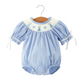 Baby Girls  Frozen Character Romper – Blue Striped Smocked Outfit with Short Sleeves