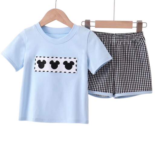BLUE CHARACTER EMBROIDERY SHORTS SET
