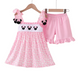 PINK CHARACTER EMBROIDERY RUFFLE SHORTS SET
