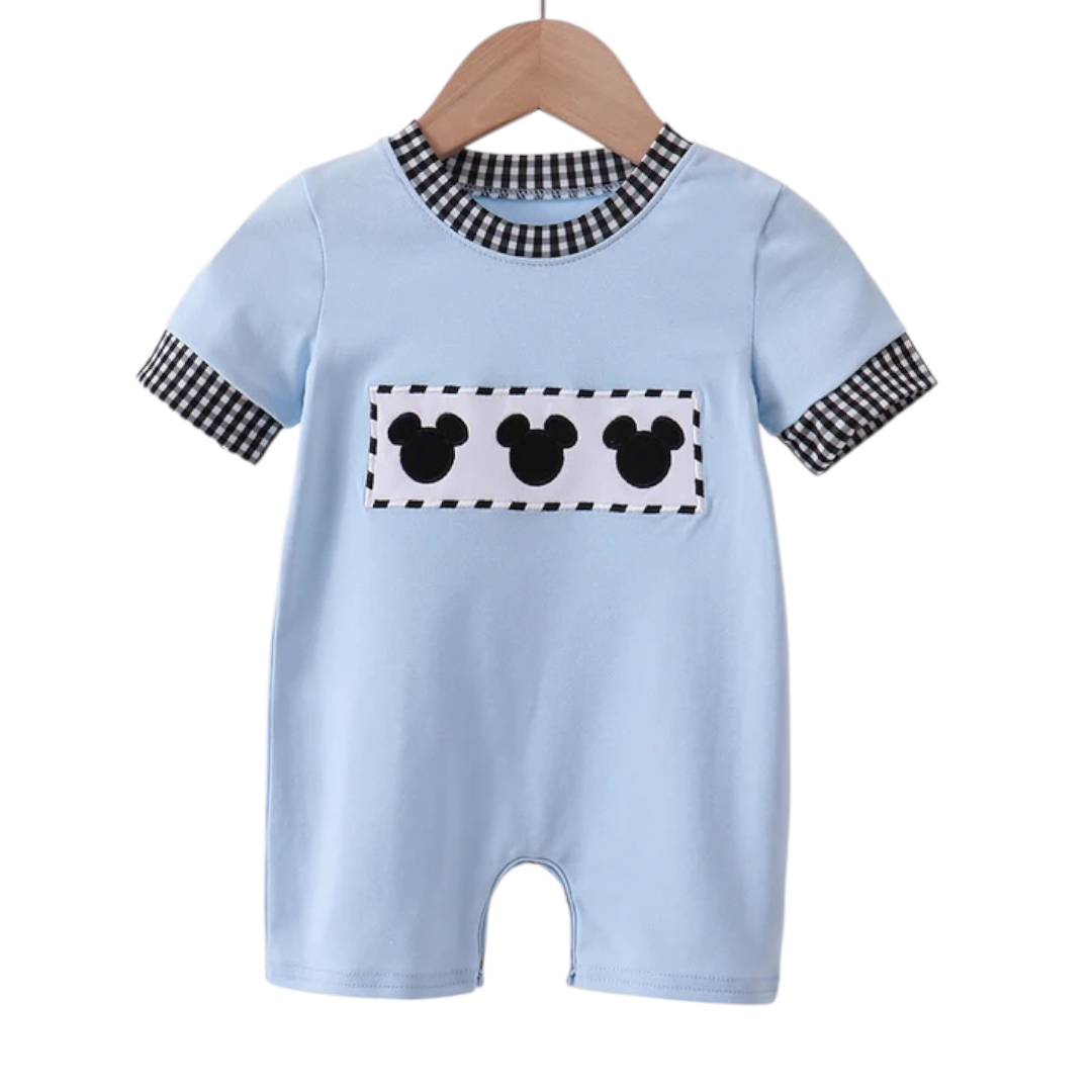 BLUE CHARACTER EMBROIDERY ROMPER