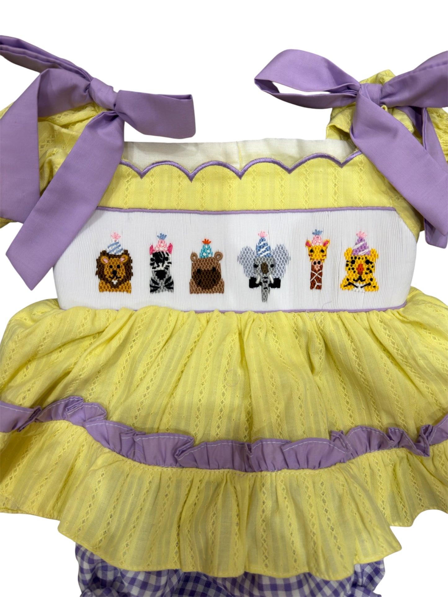 Handsmocked Party Animals Bloomer set