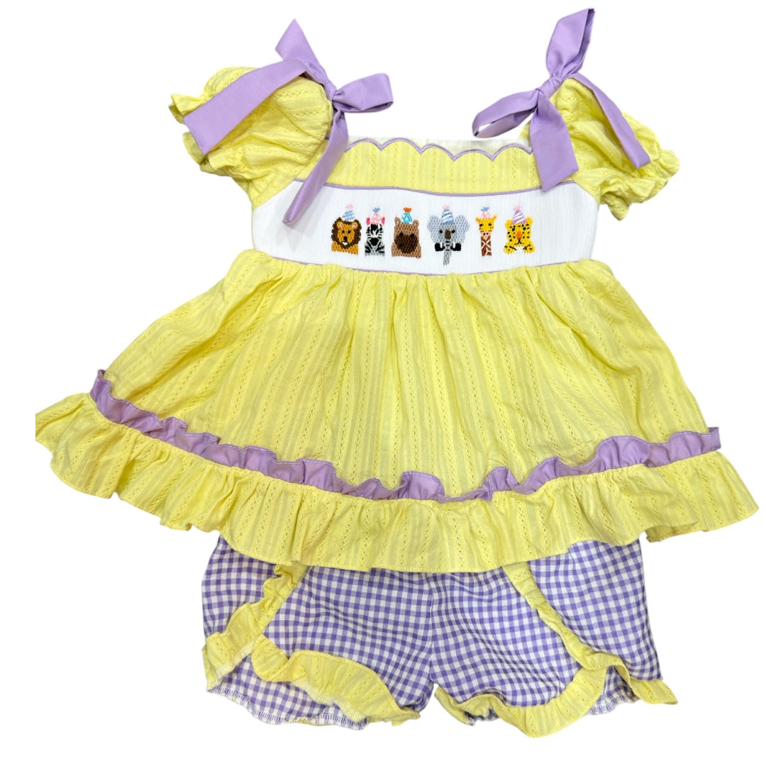 Handsmocked Party Animal Short Set