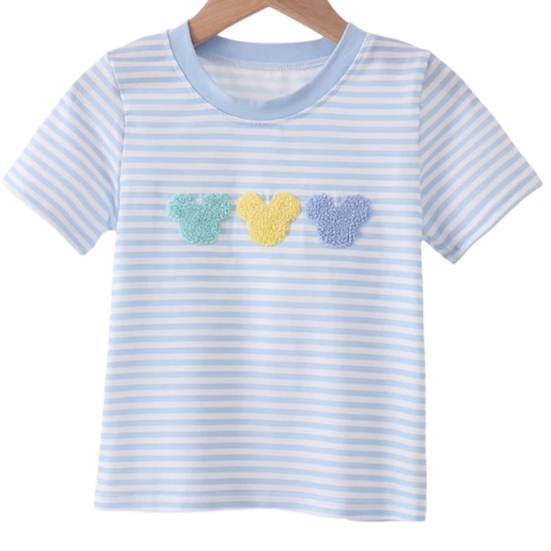 BLUE CHARACTER FRENCH KNOT STRIPE TOP