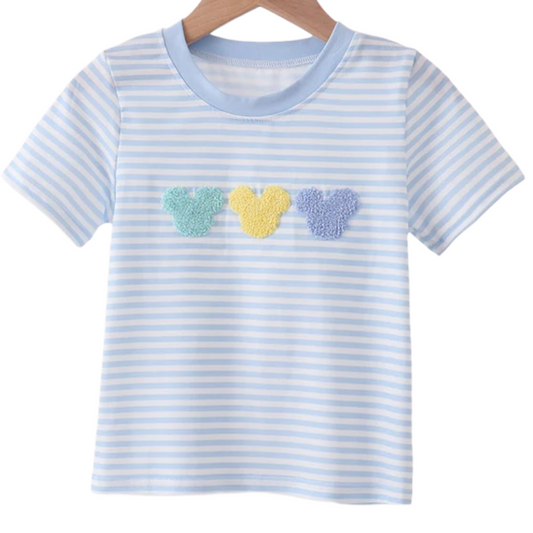 BLUE CHARACTER FRENCH KNOT STRIPE TOP