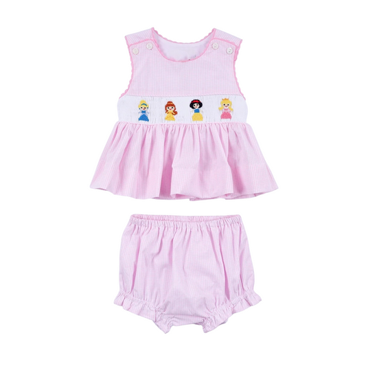PINK PRINCESS HAND SMOCKED PLAID BLOOMER SET