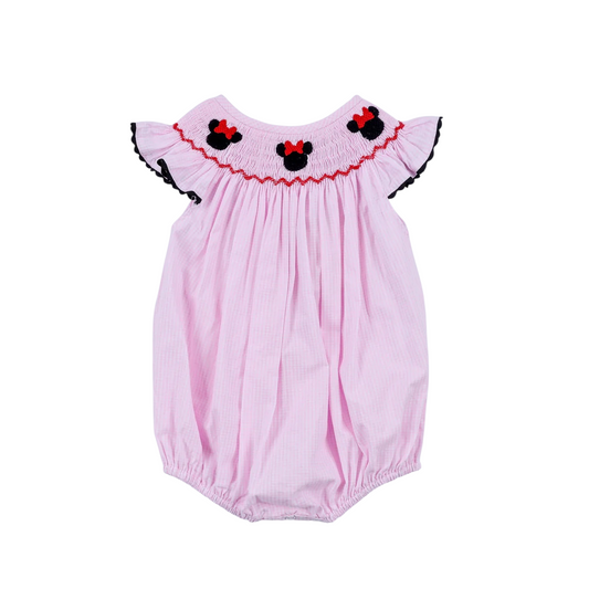 RED CHARACTER HAND SMOCKED PLAID RUFFLE BUBBLE