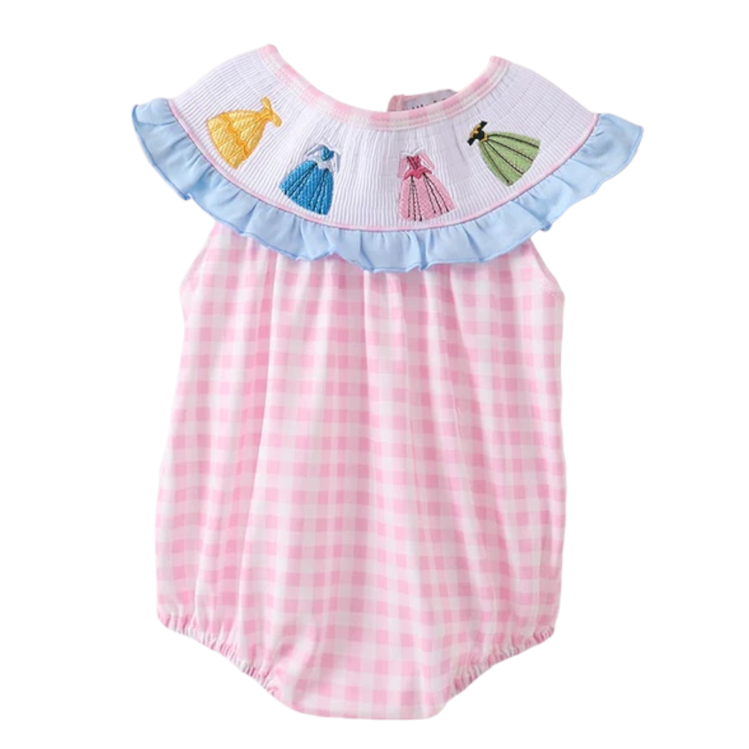 PINK PRINCESS SMOCKED GINGHAM RUFFLE BUBBLE