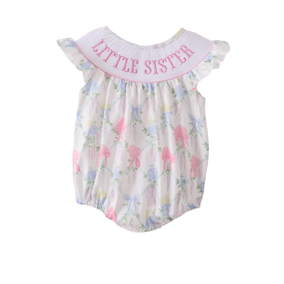FLORAL PRINT LITTLE SISTER SMOCKED BUBBLE