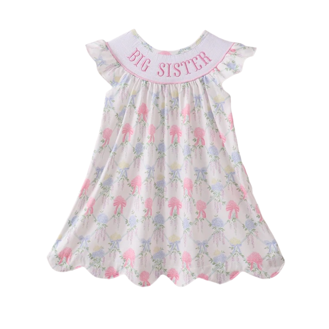 FLORAL PRINT BIG SISTER SMOCKED RUFFLE DRESS