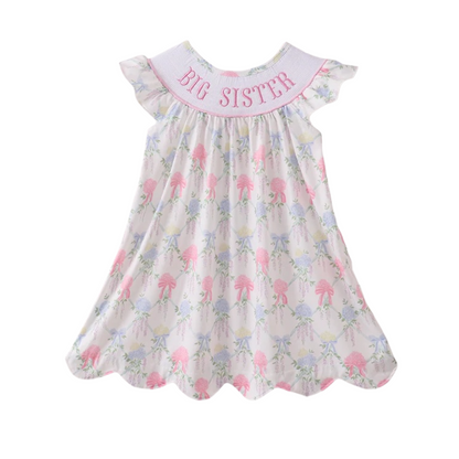 FLORAL PRINT BIG SISTER SMOCKED RUFFLE DRESS