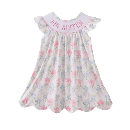 FLORAL PRINT BIG SISTER SMOCKED RUFFLE DRESS