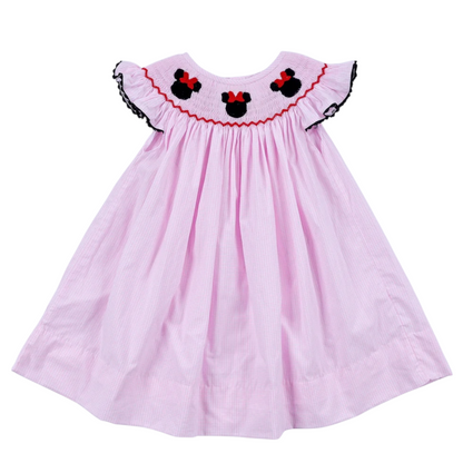 RED CHARACTER HAND SMOCKED PLAID RUFFLE DRESS