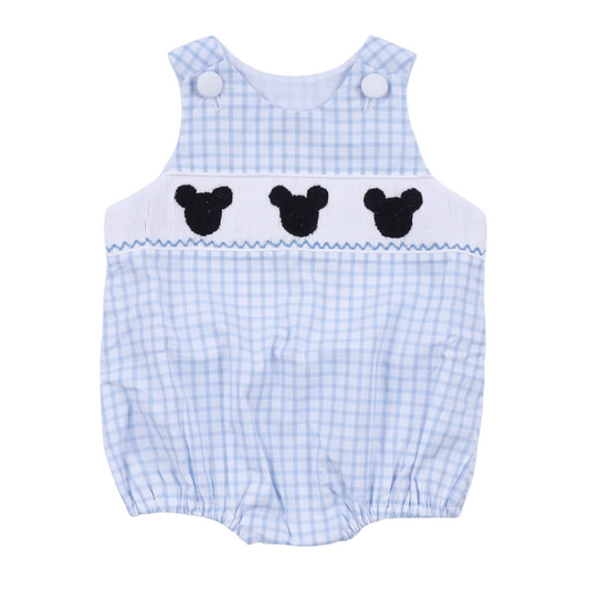 BLUE CHARACTER HAND SMOCKED GINGHAM BUBBLE