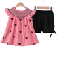 RED CHARACTER SMOCKED GINGHAM SHORTS SET