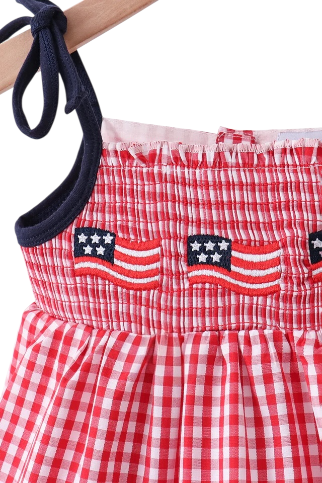 RED FLAG SMOCKED GINGHAM BLOOMER SET