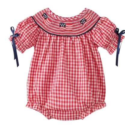 RED FLAG SMOCKED GINGHAM BUBBLE