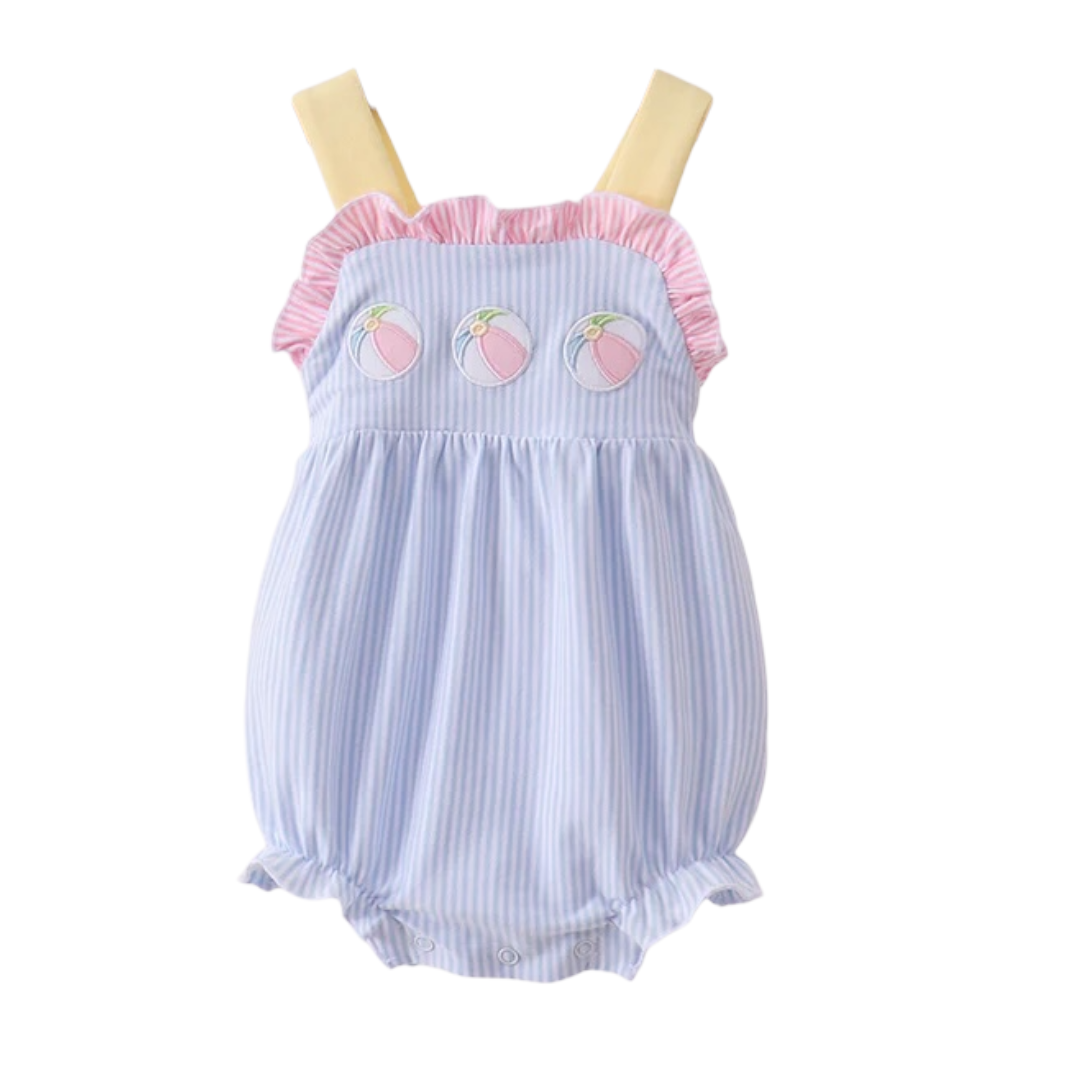 BEACH BALL EMBROIDERY RUFFLE STRIPE BUBBLE