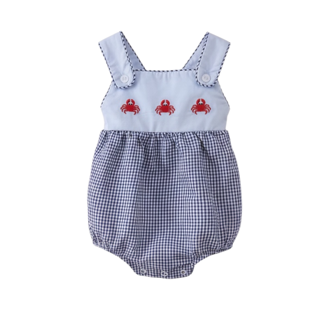 BLUE CRAB EMBROIDERY GINGHAM BUBBLE