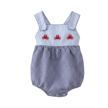 BLUE CRAB EMBROIDERY GINGHAM BUBBLE