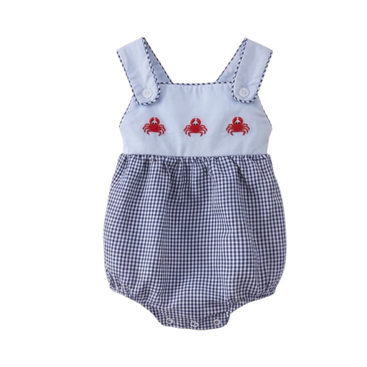 BLUE CRAB EMBROIDERY GINGHAM BUBBLE