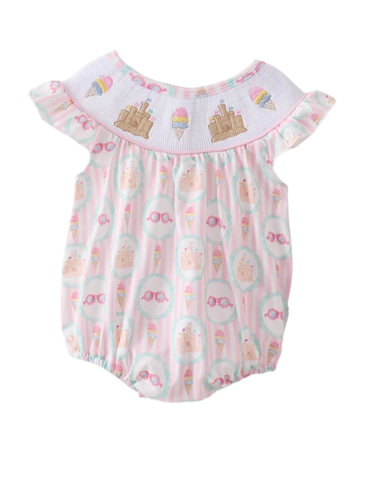 SAND CASTLE SMOCKED RUFFLE BUBBLE