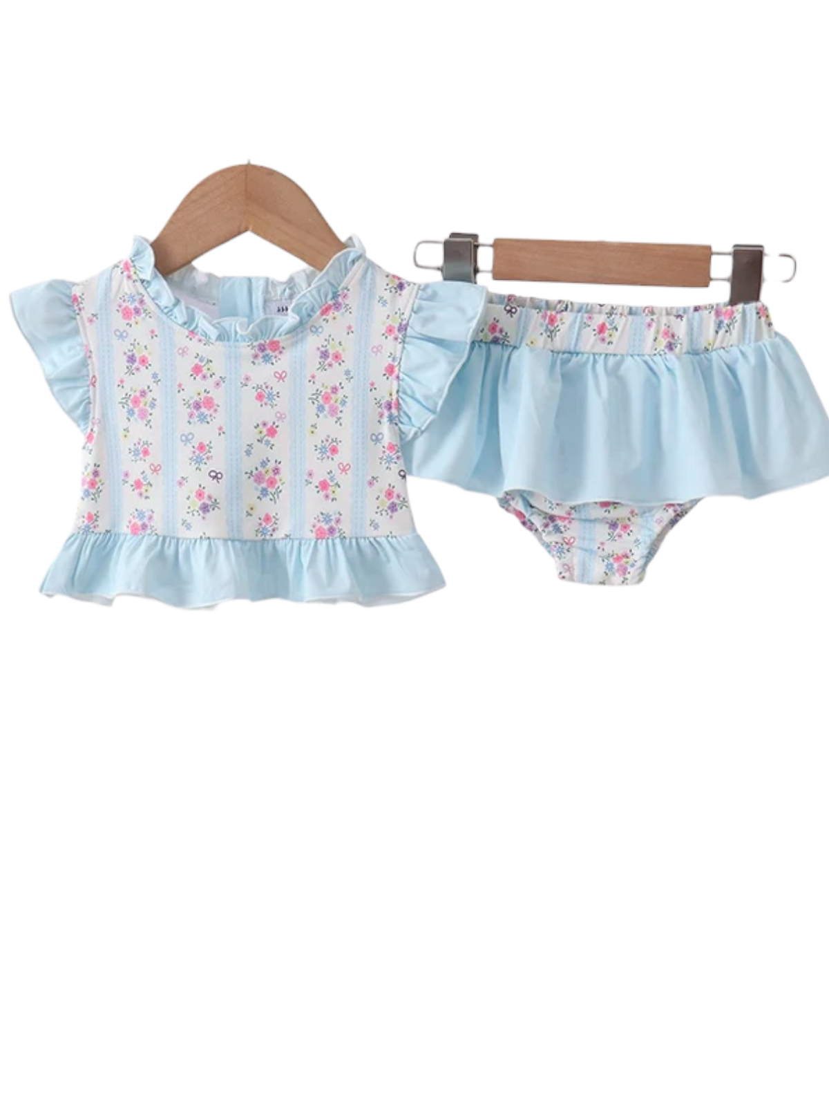 BLUE FLORAL RUFFLE 2PC SWIMSUIT