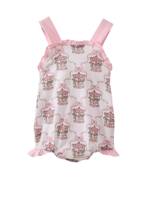 PINK CAROUSEL PRINT RUFFLE BUBBLE