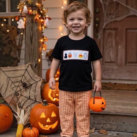 Hand Smocked Halloween ghost boy pants set