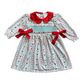 HAnd Smocked Christmas geometric bow girl dress
