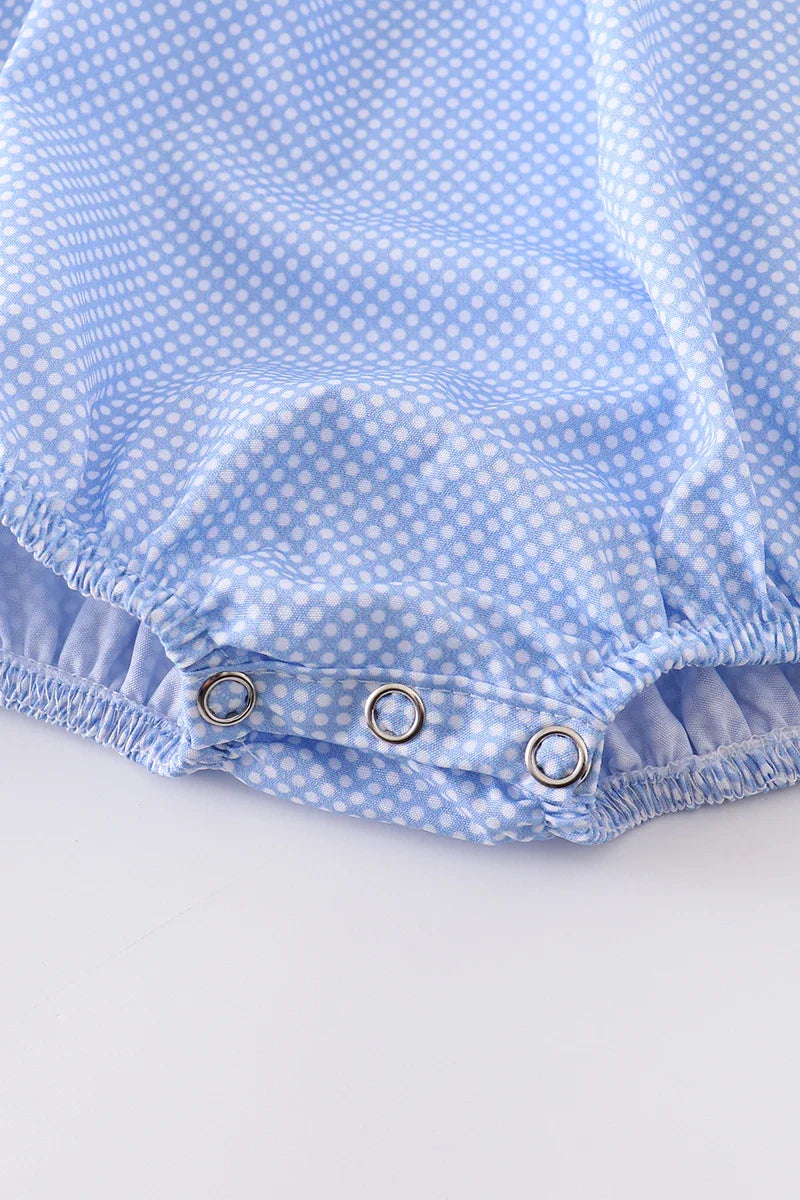 Frozen Embroidered Polka Dot Girls Smocked Romper