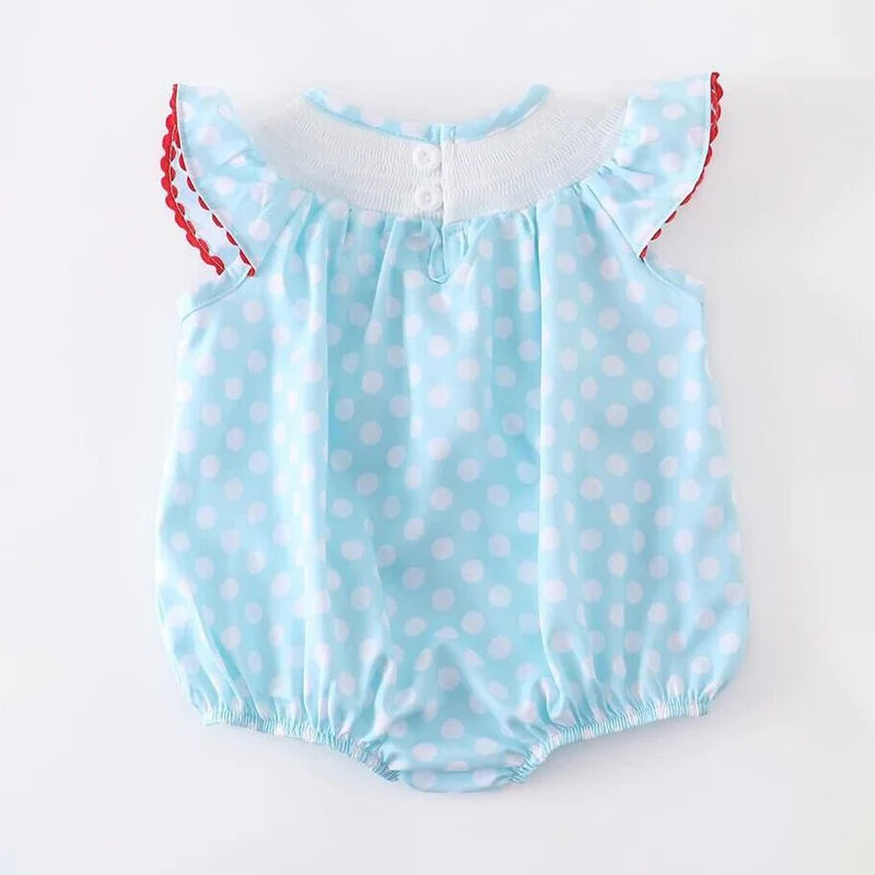 Girls Polka Dot Smocked Mermaid Embroidery Romper